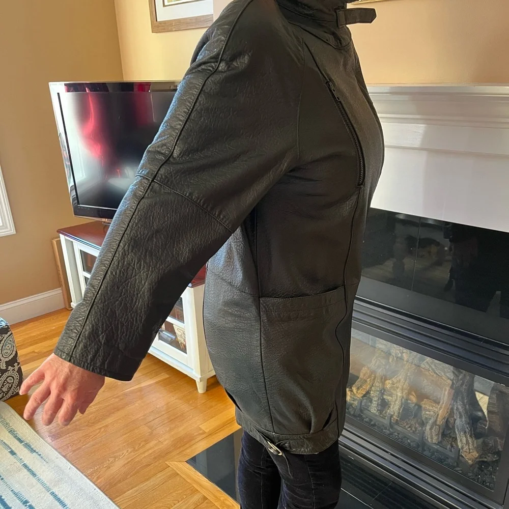 VTG Wilson Leather BLACK moto Jacket side zip baddie grunge moto anime goth S - Picture 6 of 9